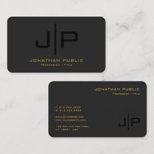 Modern Template Black Gold Monogram Rounded Corner Business Card