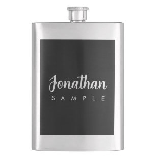 Modern Template Calligraphy Name Black And Silver Hip Flask