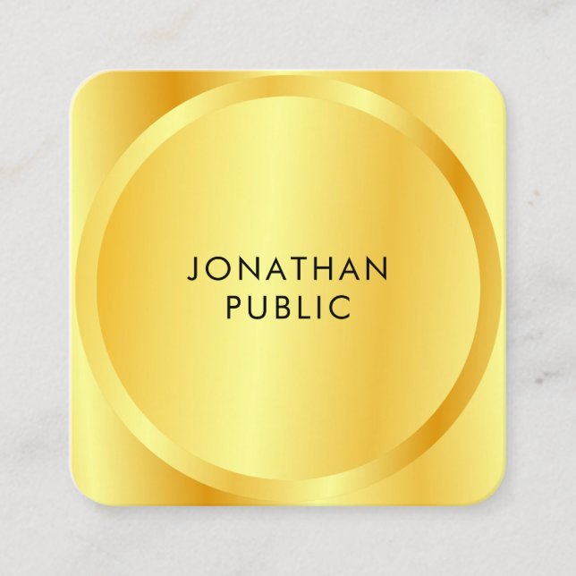 Modern Template Custom Faux Gold Metallic Look Square Business Card (Front)