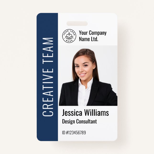 Modern Template Employee Photo Logo Name Blue Badge (Front)