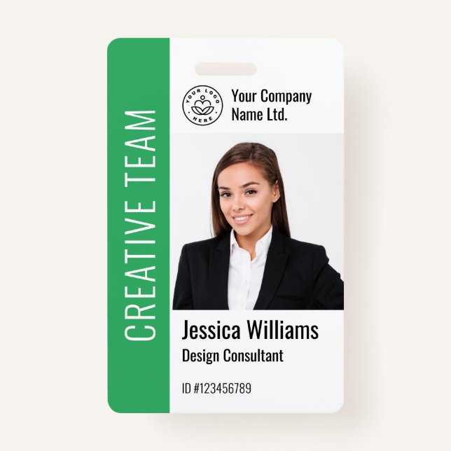 Modern Template Employee Photo Logo Name Green Badge (Front)