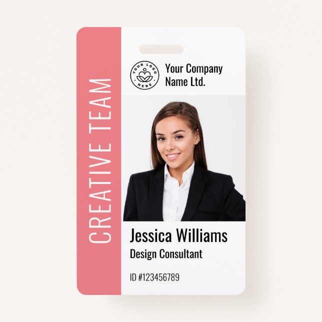 Modern Template Employee Photo Logo Name Pink Badge (Front)