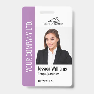 Modern Template Employee Photo Logo Name Purple Badge