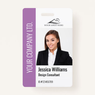 Modern Template Employee Photo Logo Name Purple Badge