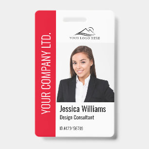 Modern Template Employee Photo Logo Name Red Badge