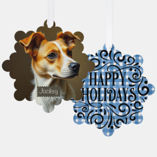 Modern template pet lovers Blue plaid Christmas Ornament Card