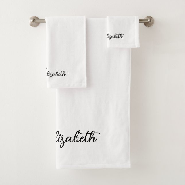 Modern Template Typography Name Black White Bath Towel Set (Insitu)