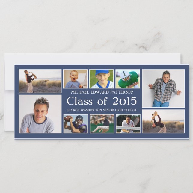 Modern Ten Photo Collage Graduation Announcment Invitation (Front)