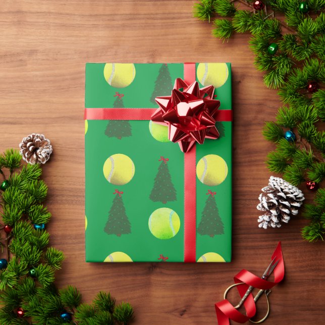 Modern Tennis Ball Christmas Tree Holiday Green Wrapping Paper (Holiday Gift)