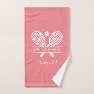 Modern Tennis Club Name Rackets Ball Motif Custom Hand Towel