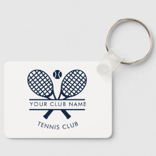 Modern Tennis Club Name Rackets Motif Custom Keychain