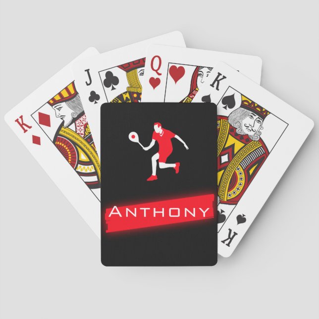 Modern Tennis Dad Coach Red Neon Highlight Name Playing Cards (Back)