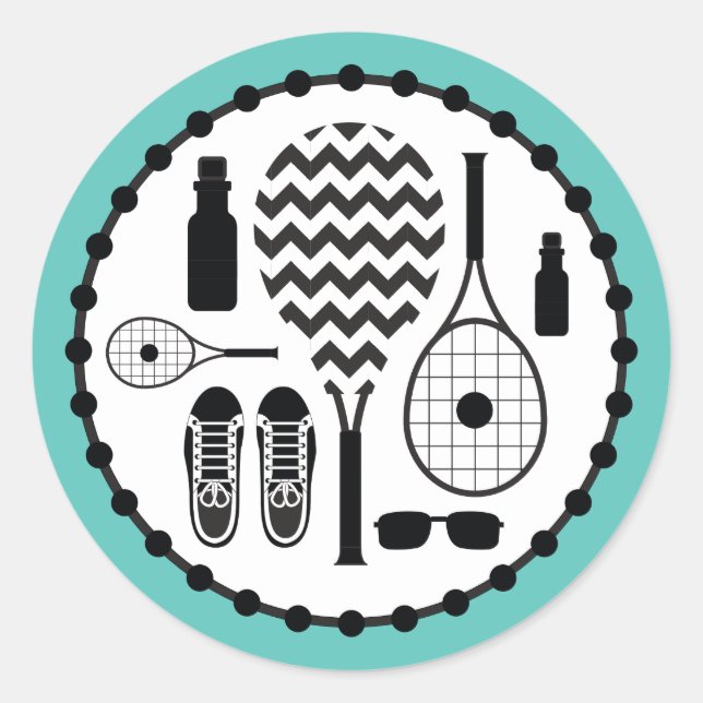 Modern Tennis Equipment & Accessories Pattern Classic Round Sticker (Front)