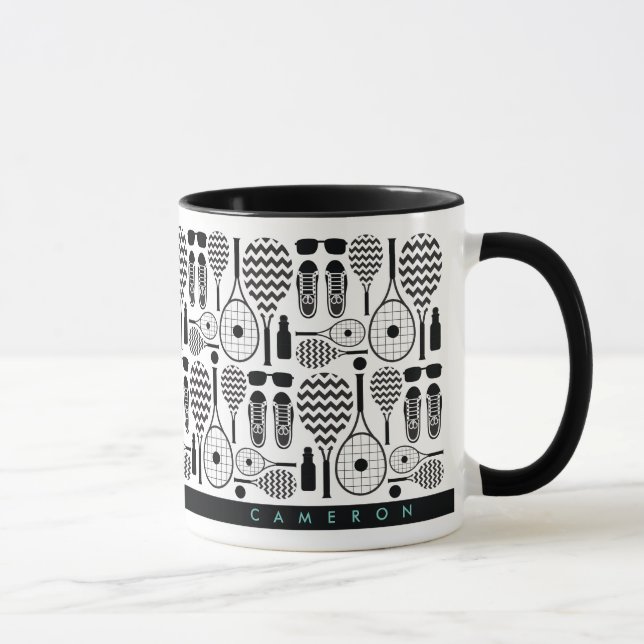 Modern Tennis Equipment & Accessories Pattern Mug (Right)