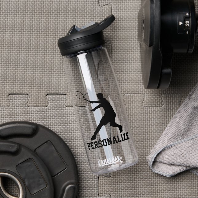 Modern tennis player forehand stroke swing custom water bottle (Gym (Rotated))