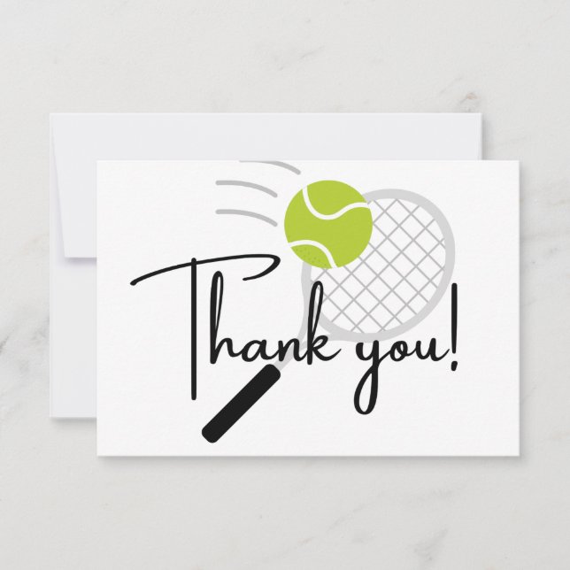 Modern Tennis racket ball Black and White Thank You Card (Front)