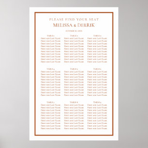 Modern Terra Cotta and White Wedding Seating Chart