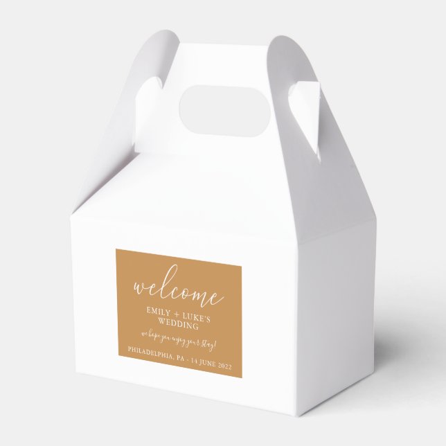 Modern Terra Cotta Custom Wedding Welcome Favor Box (Front Side)