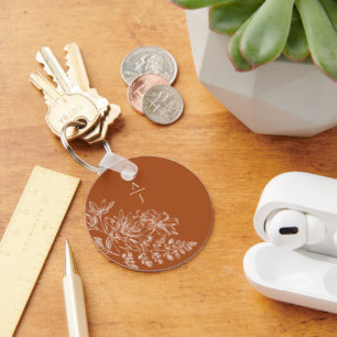 Modern Terra Cotta Monogram Floral Keychain