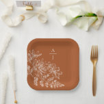 Modern Terra Cotta Monogram Floral Square Paper Plate<br><div class="desc">Modern Terra Cotta Monogram Floral Square Paper Plates
Bring modern elegance to your reception with this beautiful plate.</div>