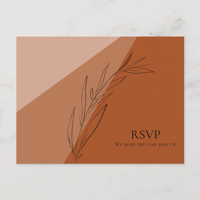 Modern Terra Cotta Wedding RSVP Invitation Postcard (Front)