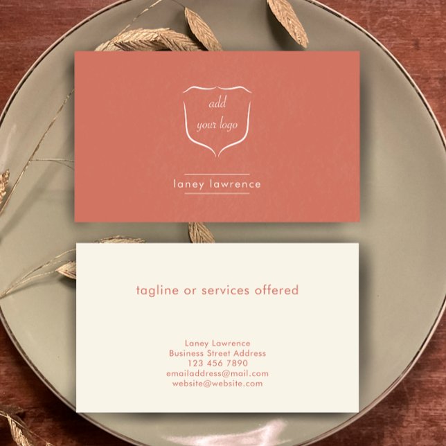 Modern Terracotta Add Logo Beauty Professional Business Card (Custom textured terracotta business card template. Modern simple add your logo and name. 
)