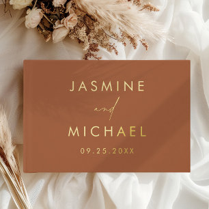 Modern Terracotta and Gold Foil Photo Wedding Guest Book