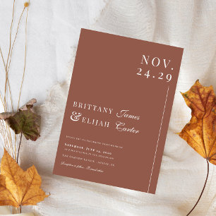 Modern Terracotta and White Elegant Fall Wedding Invitation