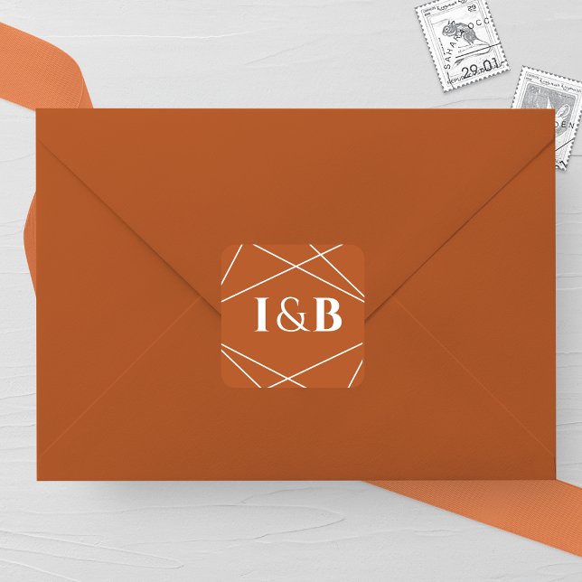 Modern Terracotta and White Geometric Wedding Square Sticker (Creator Uploaded)