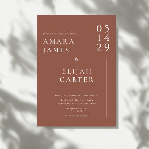 Modern Terracotta and White Minimal Wedding Invitation