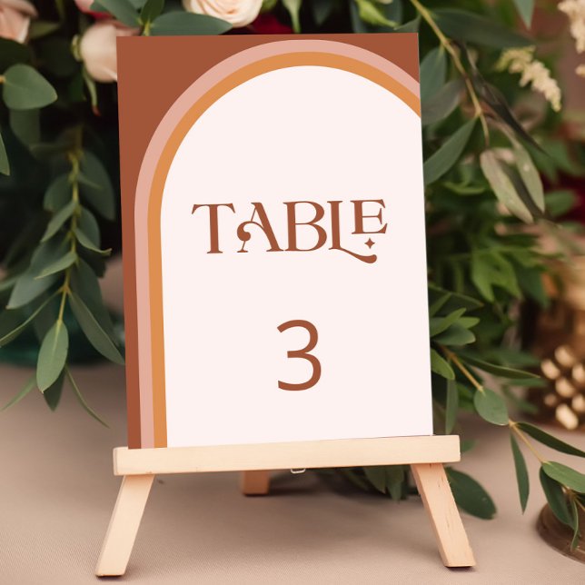 Modern Terracotta Arch Typography Table Number (Creator Uploaded)