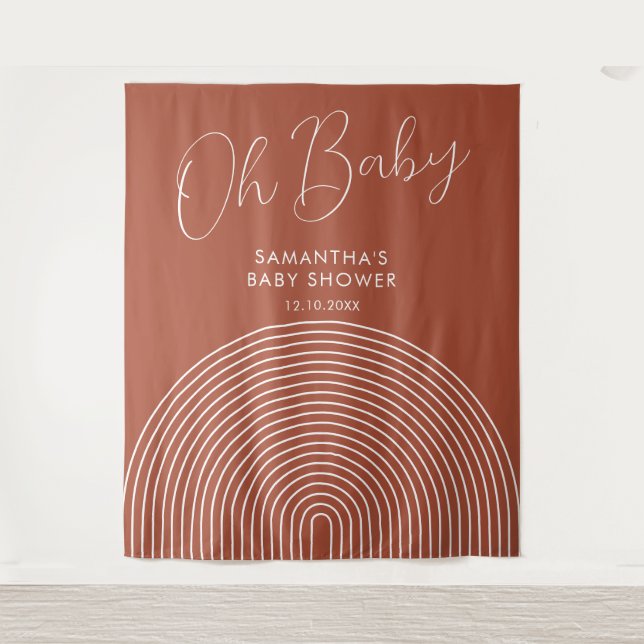 Modern terracotta Baby Shower Backdrop Tapestry (Front)
