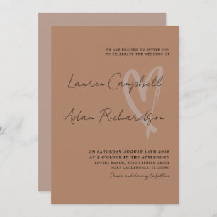 Modern Terracotta & Black Heart Wedding Invitation