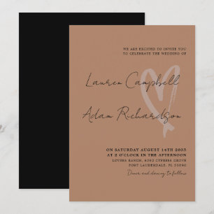 Modern Terracotta & Black Heart Wedding Invitation