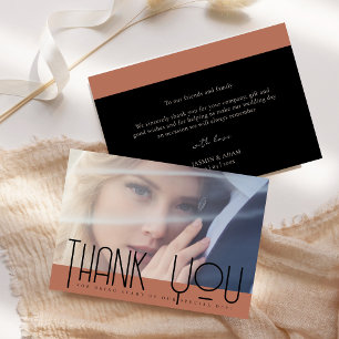 Modern Terracotta Black Photo Wedding Thank You Card