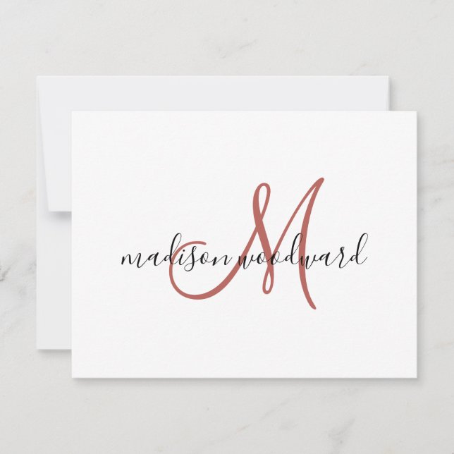 Modern Terracotta Black Script Monogram Note Card (Front)