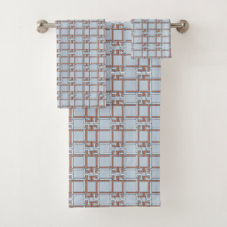 Modern Terracotta Blue Greek Key Geometric Bath Towel Set