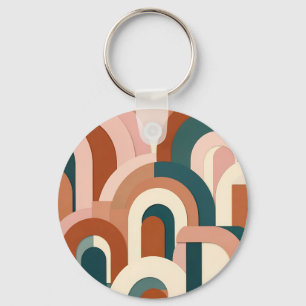 Modern Terracotta Blush Pink Teal Geometric Arch Keychain