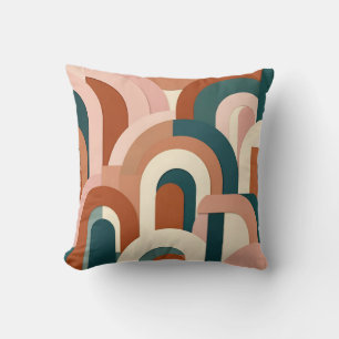 Modern Terracotta Blush Pink Teal Geometric Arch Throw Pillow