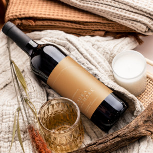 Modern Terracotta Boho Arch Minimalist Wedding  Wine Label