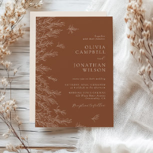 Modern Terracotta Boho Leaves Wedding Invitation
