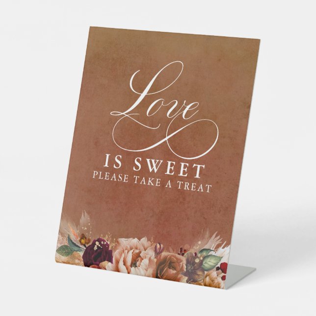 Modern Terracotta Boho Love Is Sweet Take a Treat Pedestal Sign (Front)