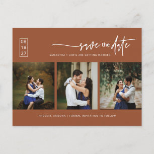Modern Terracotta Boho Photo QR Code Save the Date Postcard