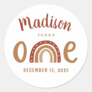 Modern Terracotta Boho Rainbow First Birthday Classic Round Sticker