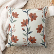 Modern Terracotta Botanical Branch Cream Throw 