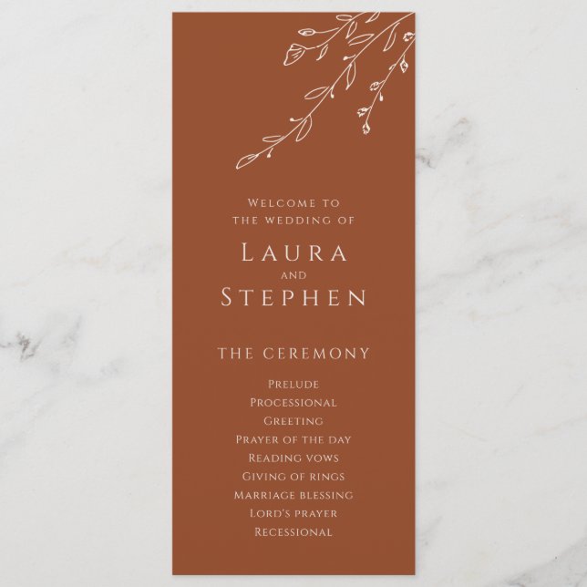 Modern Terracotta Botanical Wedding Programs (Front)