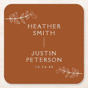Modern Terracotta Burnt Orange Boho Wedding Napkin Square Paper Coaster