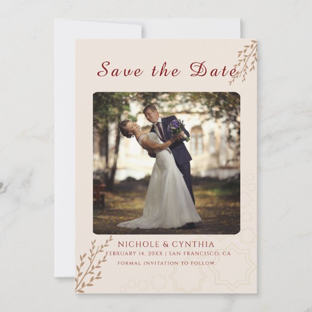 Modern Terracotta Burnt Orange Boho Wedding Save The Date (Front)