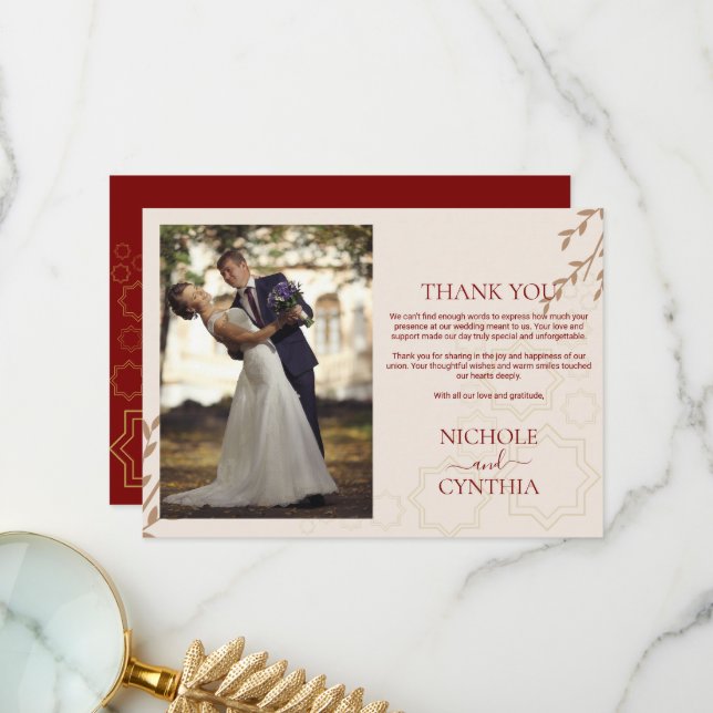 Modern Terracotta Burnt Orange Boho Wedding Thank You Card (Front/Back In Situ)