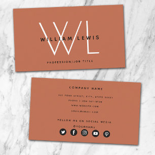 Modern Terracotta Burnt Orange Social Media Icons Business Card